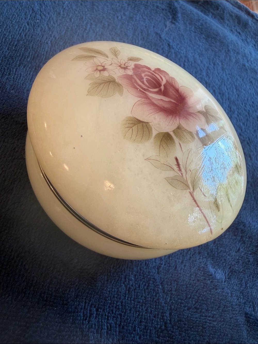 Decorative Cream Floral Trinket Box with Pink Rose